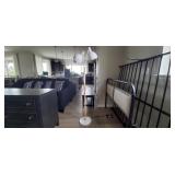WHITE METAL & WOOD DOUBLE SHADE FLOOR LAMP