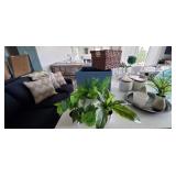 5PC-BASKET & TEAL STORAGE BOX W/FAUX PLANT TRIO