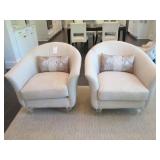 TAN BARREL CHAIRS W/DIAMOND ACCENT PILLOWS
