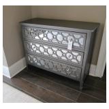 SMALL GRAY THREE DRAWER MIRRORED DRESSER