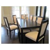 DARK BROWN DINING ROOM TABLE WITH (4) CREAM