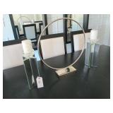 (2) MIRRORED CANDLE HOLDER (1) DECO PIECE