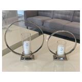 2PC METAL & GLASS CANDLE HOLDERS