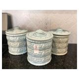 3 BLUE CANISTERS