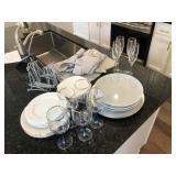 ASSORTED DISHES & GLASSWARE