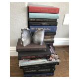 ASSORTED BOOKS & STONE BOOKENDS