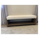 IVORY LINEN & WOOD BENCH