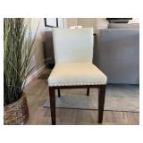 CREAM & WOOD FAUX LEATHER CHAIR