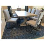 FAUX WOOD TABLE W/8-GREY CHAIRS