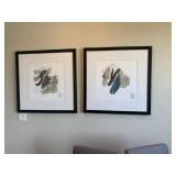 BLUE & TAUPE "PAINT BRUSH" WALL ART PRINTS