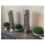 CHROME "TEXTURED" VASE SET W/FAUX PLANT TRIO