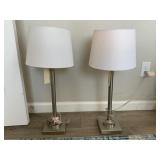 BRUSHED SILVER LAMPS W/CREAM SHADE