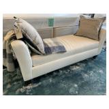 WHITE LINEN ARM BENCH W/ PILLOWS