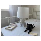 DOG LAMP, BOOK, AND DOG FIGURINE