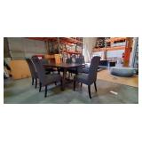 7PC-WOOD TABLE W/GREY CHAIRS