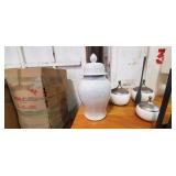 GREY & WHITE URN W/LID