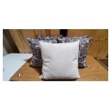 5PC-PURPLE & CREAM THROW PILLOWS