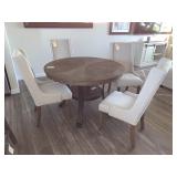ROUND DINING TABLE & 4 UPHOLSTERED CHAIRS