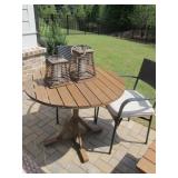 OUTDOOR TABLE, (2) CHAIRS, RUG & (2) CANDLES