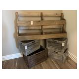 2PC WOOD SHELVES & STORAGE ITEMS