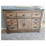 WOOD DRESSER & TWO SIDE TABLES