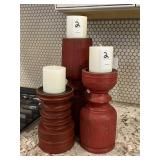 3PC RED CANDLE HOLDERS