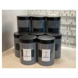 8PC BLUE HARBOR GRAY GLASS JARS