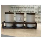 3PC CANISTER SET W/ WOOD RACK