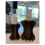 2PC BROWN METAL CANDLE HOLDERS