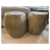 GREEN "LEATHER" OTTOMANS