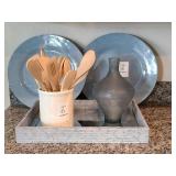DECO TRAY WITH PLATES & CANISTER & VASE