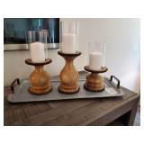 STEEL TRAY W/CANDLEHOLDERS