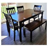 WOOD TABLE & CHAIRS & BENCH