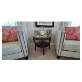 WOOD SIDE TABLE W/GLASS TOP