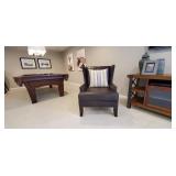 2PC-CHOCOLATE FAUX LEATHER CHAIR W/THROW PILLOW