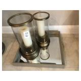 TRAY & 2 CANDLEHOLDERS