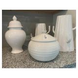 4 ASSORTED WHITE VASES & JARS