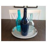 GLASS BOTTLES & TRAY 4PC