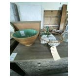 WOOD BOWL W/ BASKET & ACORN DECO