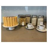 ASSORTED CANISTERS & FAUX CAKE
