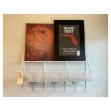 WALL BASKET W/COAT HANGERS & BASKETBALL WALL ART