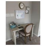 2PC DISTRESSED WHITE DESK W/WOOD CHAIR