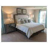 CREAM & WOOD KING HEADBOARD, SIDE & FOOTBOARDS