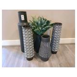 5 PC BLACK VASES