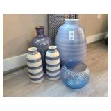 5 PC BLUE VASES