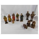 Vintage wooden like figurines: old men & women -