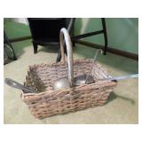 Old woven basket with bent branch handle - Old woven basket with bent branch handle -