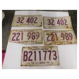 2 pair & a "B" 1958 Illinois license plates