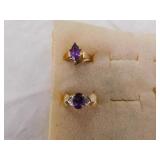 14k yellow gold ring w/oval amethyst & two 14k yellow gold ring w/oval amethyst & two