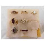Seven opal and ruby look rings, size 5 to 6 Seven opal and ruby look rings, size 5 to 6